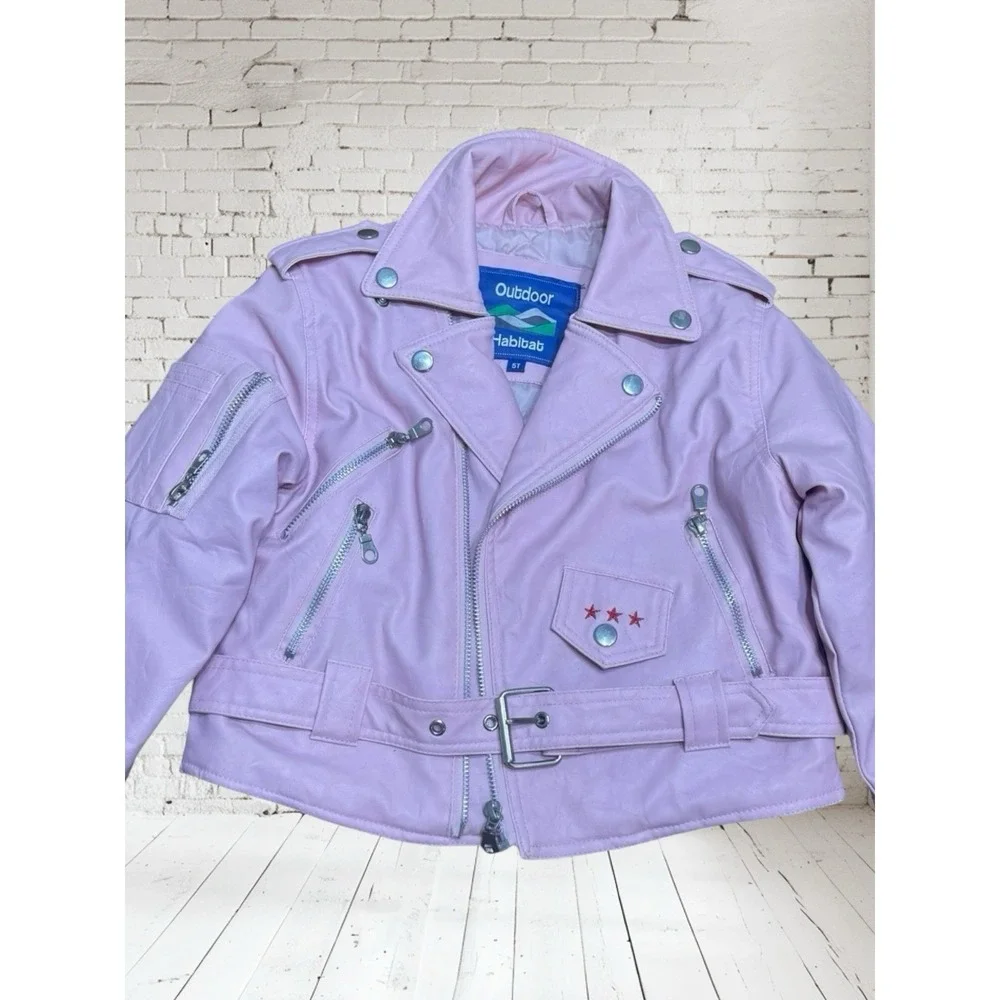 Outdoor Habitat 5t Toddler Motorcycle Biker USA eagle Jacket Faux‎ Leather Pink